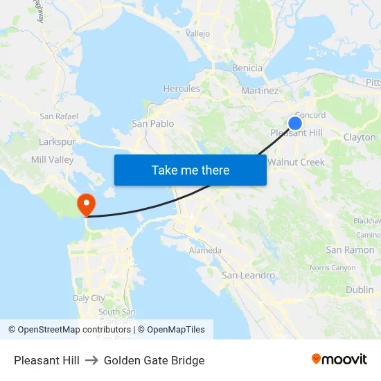 Pleasant Hill to Golden Gate Bridge map