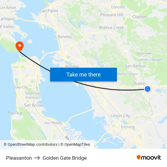 Pleasanton to Golden Gate Bridge map