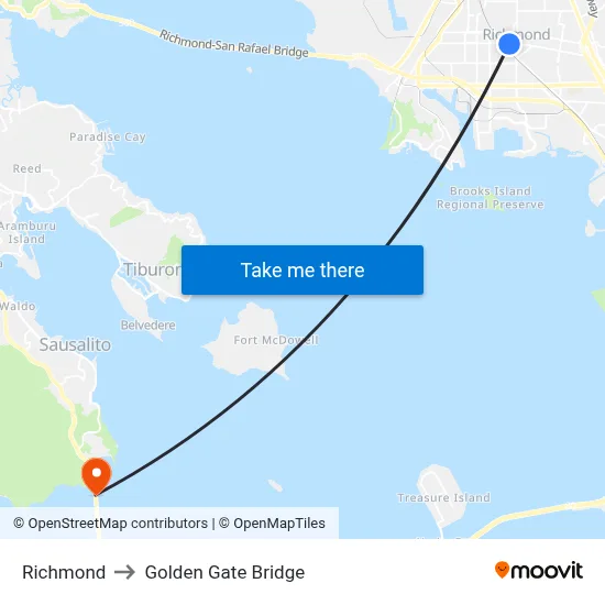 Richmond to Golden Gate Bridge map