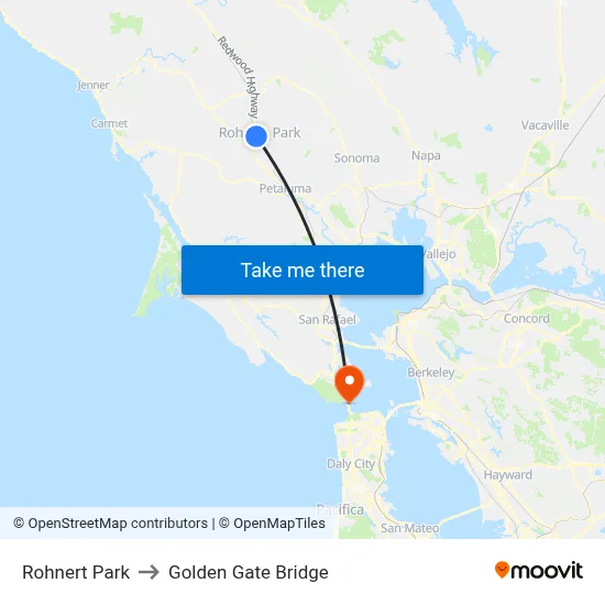 Rohnert Park to Golden Gate Bridge map