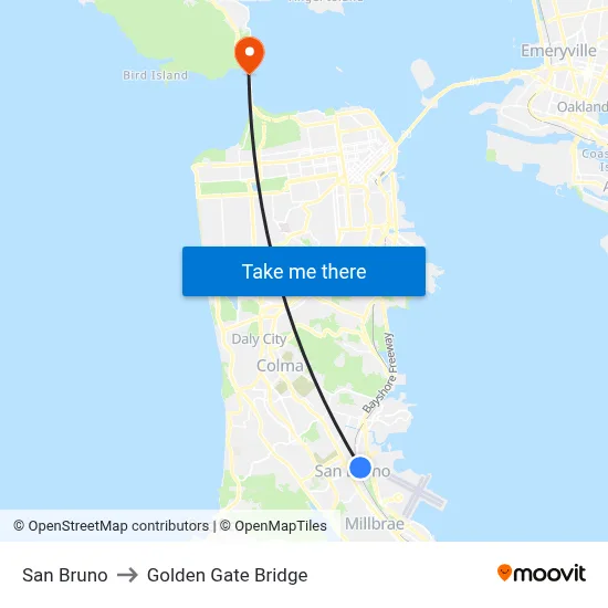 San Bruno to Golden Gate Bridge map