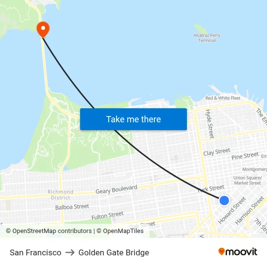 San Francisco to Golden Gate Bridge map
