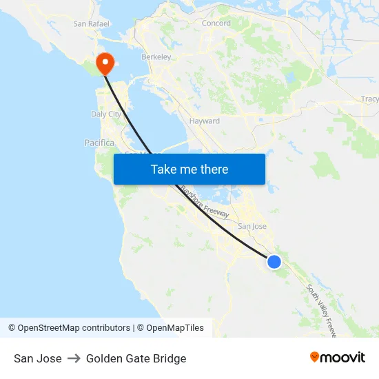 San Jose to Golden Gate Bridge map