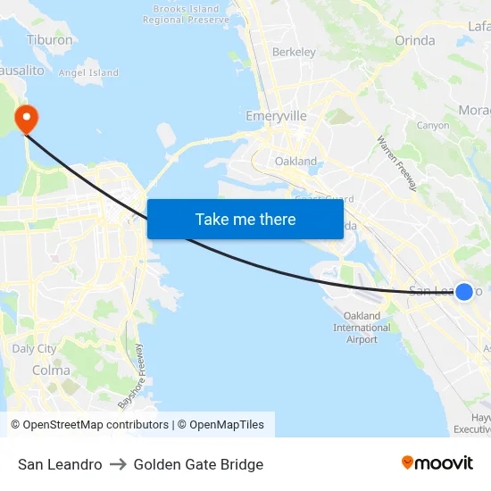 San Leandro to Golden Gate Bridge map