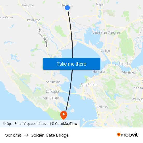 Sonoma to Golden Gate Bridge map