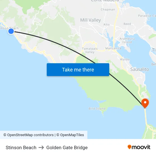 Stinson Beach to Golden Gate Bridge map