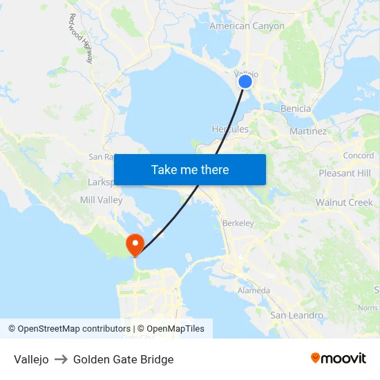 Vallejo to Golden Gate Bridge map