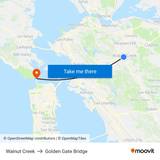 Walnut Creek to Golden Gate Bridge map