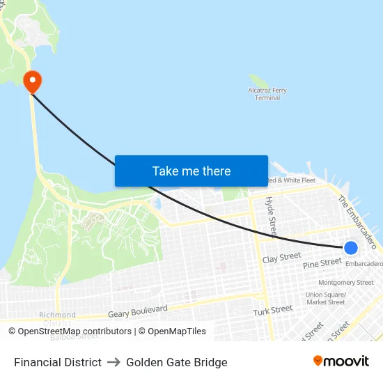 Financial District to Golden Gate Bridge map
