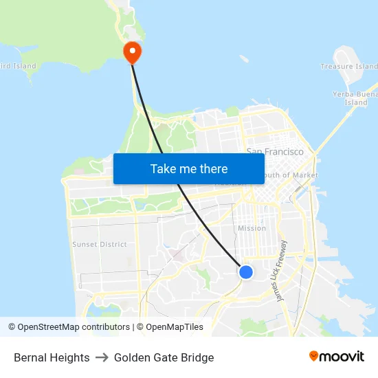 Bernal Heights to Golden Gate Bridge map