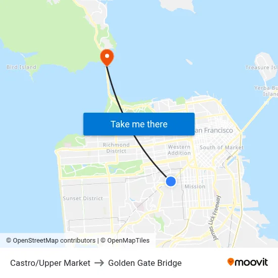Castro/Upper Market to Golden Gate Bridge map