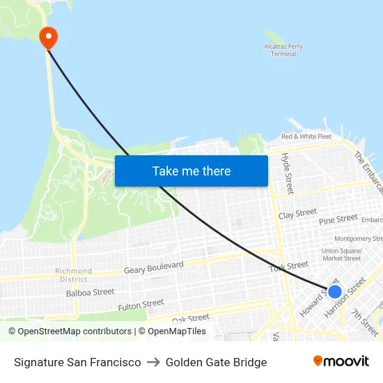 Signature San Francisco to Golden Gate Bridge map