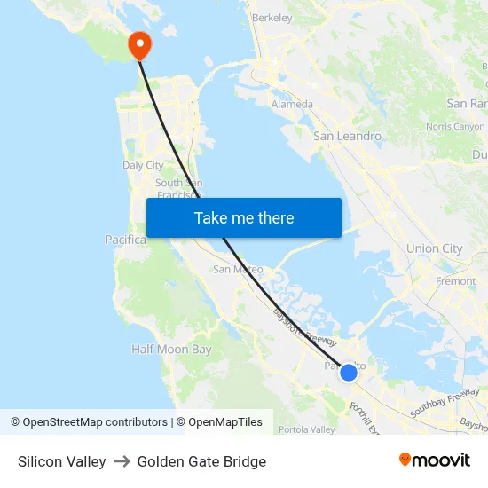 Silicon Valley to Golden Gate Bridge map