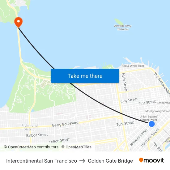 Intercontinental San Francisco to Golden Gate Bridge map