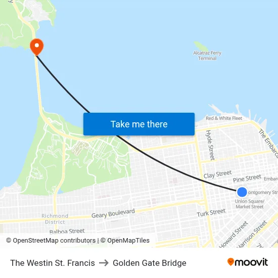 The Westin St. Francis to Golden Gate Bridge map