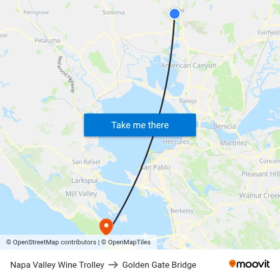 Napa Valley Wine Trolley to Golden Gate Bridge map