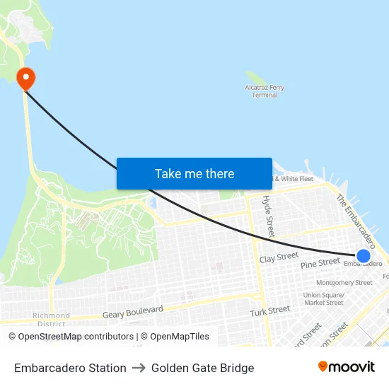 Embarcadero Station to Golden Gate Bridge map