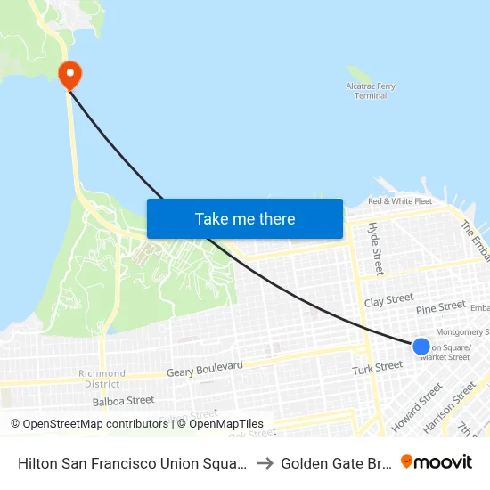 Hilton San Francisco Union Square Pool to Golden Gate Bridge map