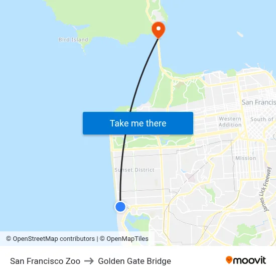 San Francisco Zoo to Golden Gate Bridge map