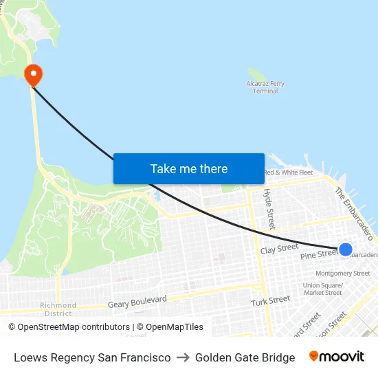 Loews Regency San Francisco to Golden Gate Bridge map