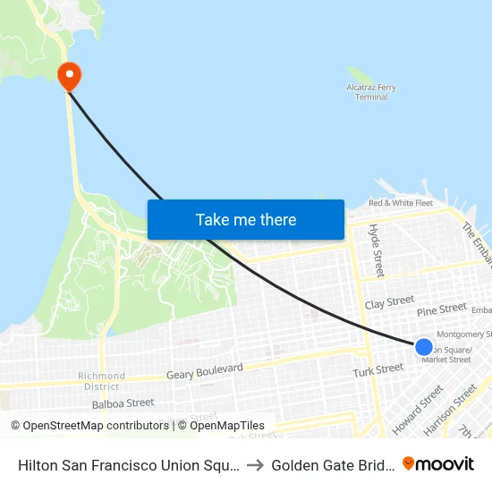 Hilton San Francisco Union Square to Golden Gate Bridge map