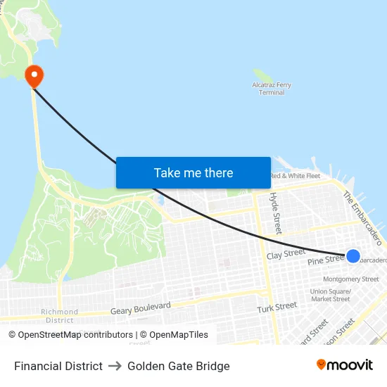 Financial District to Golden Gate Bridge map