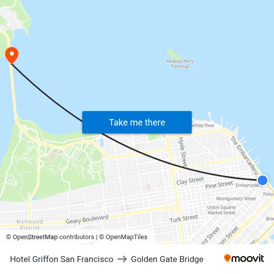 Hotel Griffon San Francisco to Golden Gate Bridge map