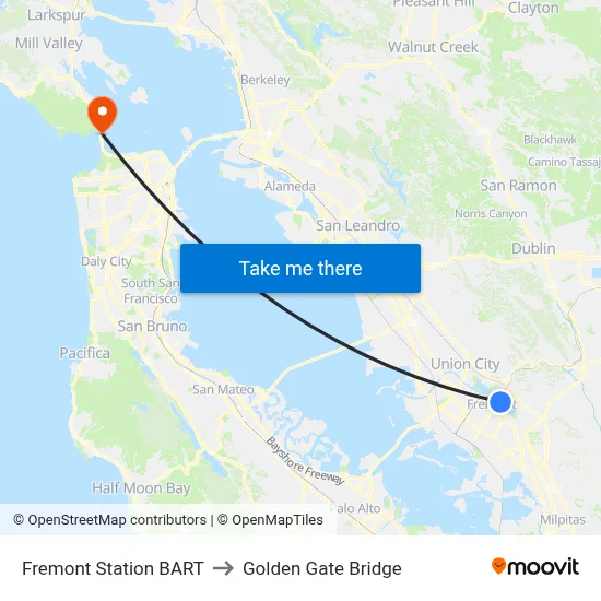 Fremont Station BART to Golden Gate Bridge map