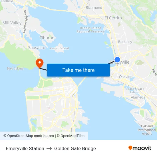 Emeryville Station to Golden Gate Bridge map