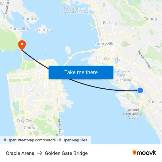 Oracle Arena to Golden Gate Bridge map
