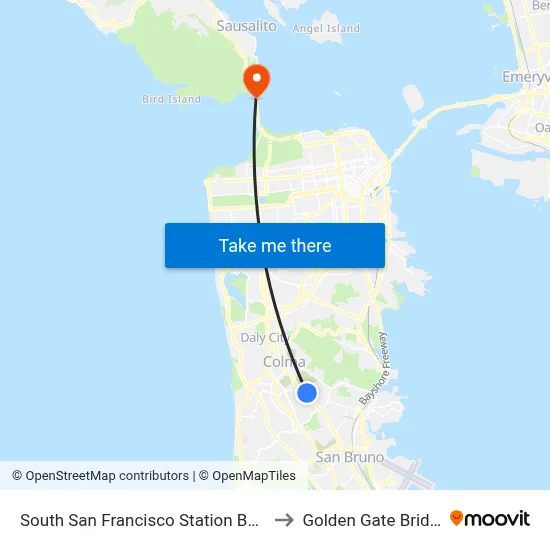 South San Francisco Station BART to Golden Gate Bridge map