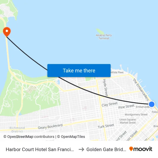 Harbor Court Hotel San Francisco to Golden Gate Bridge map