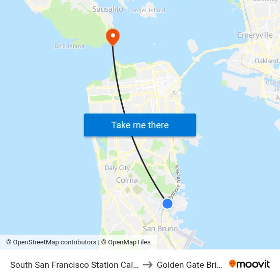 South San Francisco Station Caltrain to Golden Gate Bridge map