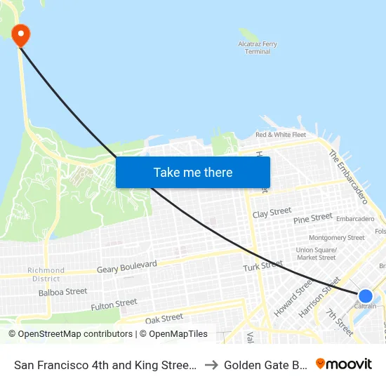 San Francisco 4th and King Street Station to Golden Gate Bridge map