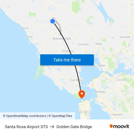 Santa Rosa Airport STS to Golden Gate Bridge map