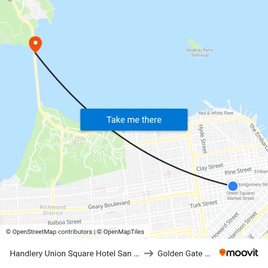 Handlery Union Square Hotel San Francisco to Golden Gate Bridge map