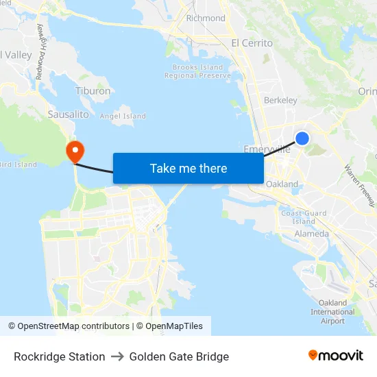 Rockridge Station to Golden Gate Bridge map