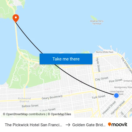 The Pickwick Hotel San Francisco to Golden Gate Bridge map