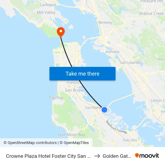 Crowne Plaza Hotel Foster City San Mateo an IHG Hotel to Golden Gate Bridge map