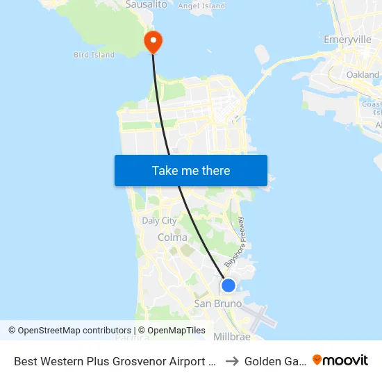 Best Western Plus Grosvenor Airport Hotel South San Francisco to Golden Gate Bridge map