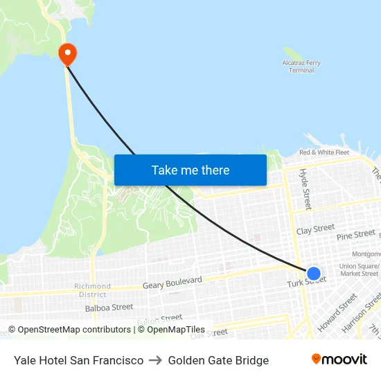 Yale Hotel San Francisco to Golden Gate Bridge map