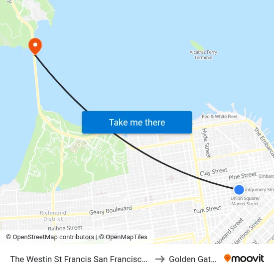 The Westin St Francis San Francisco on Union Square to Golden Gate Bridge map