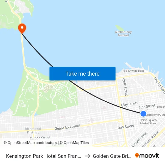 Kensington Park Hotel San Francisco to Golden Gate Bridge map