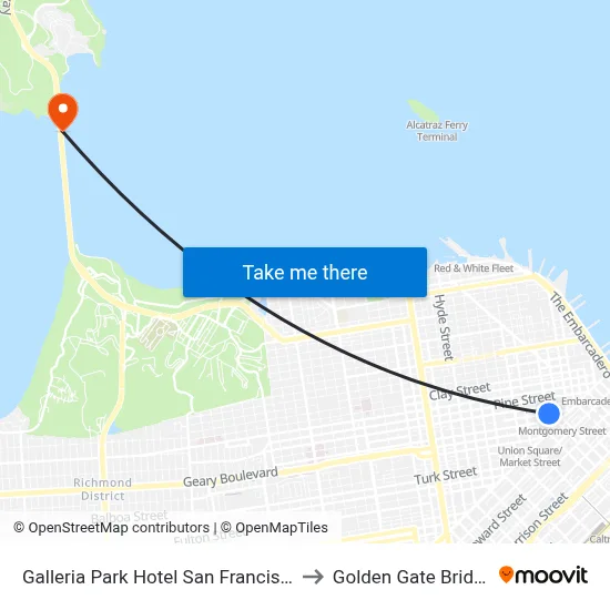 Galleria Park Hotel San Francisco to Golden Gate Bridge map