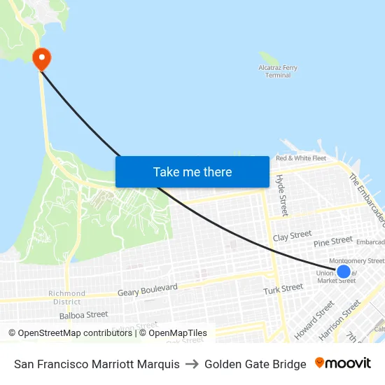 San Francisco Marriott Marquis to Golden Gate Bridge map