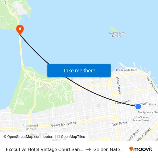 Executive Hotel Vintage Court San Francisco to Golden Gate Bridge map