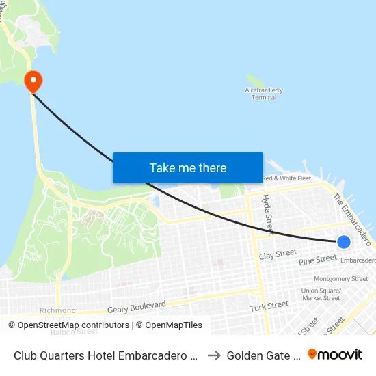 Club Quarters Hotel Embarcadero San Francisco to Golden Gate Bridge map