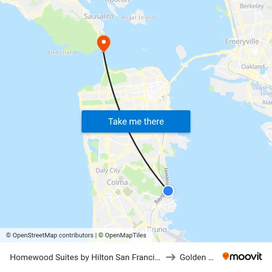 Homewood Suites by Hilton San Francisco Airport North California Brisbane to Golden Gate Bridge map