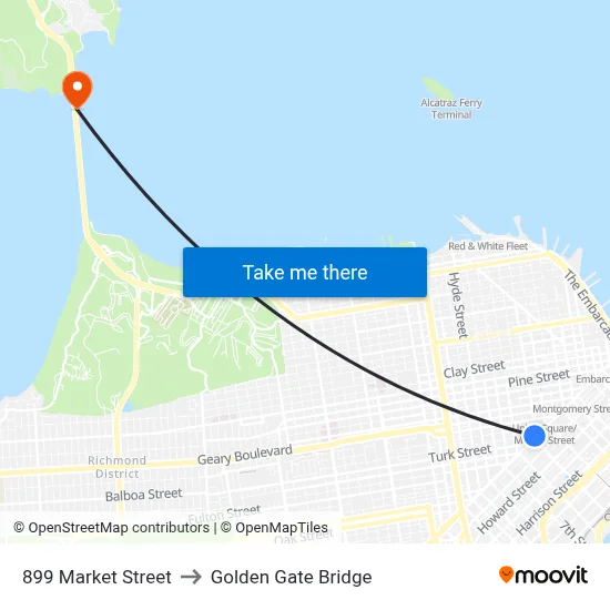 899 Market Street to Golden Gate Bridge map