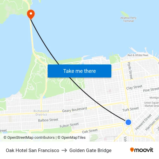 Oak Hotel San Francisco to Golden Gate Bridge map